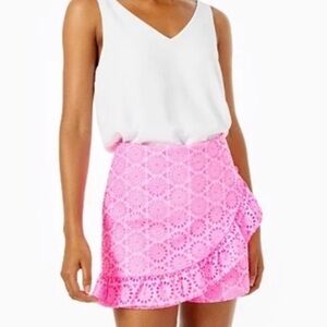 NWT Lilly Pulitzer Faye Skort Capri Coral Seersucker